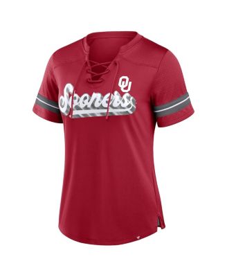Women's Crimson Oklahoma Sooners Fundamental Overtime Readiness Athena Lace-Up V-Neck T-Shirt