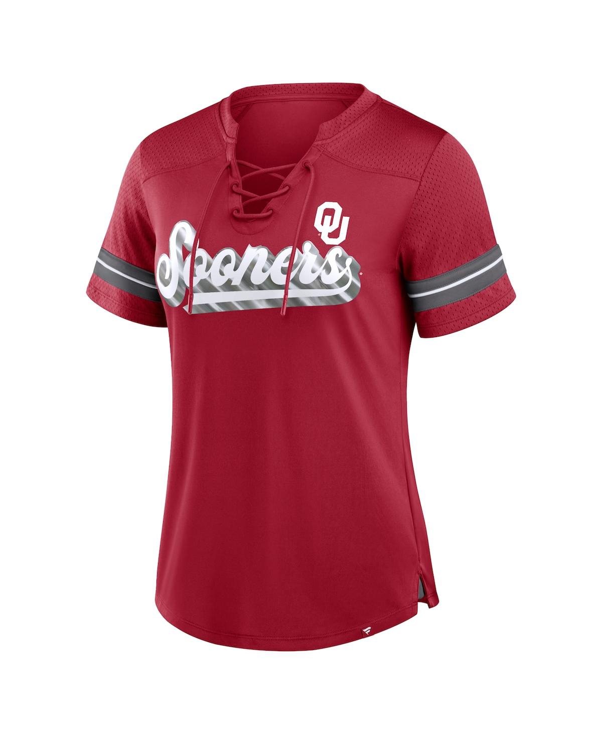 Fanatics Women's Crimson Oklahoma Sooners Fundamental Overtime Readiness Athena Lace-Up V-Neck T-Shirt