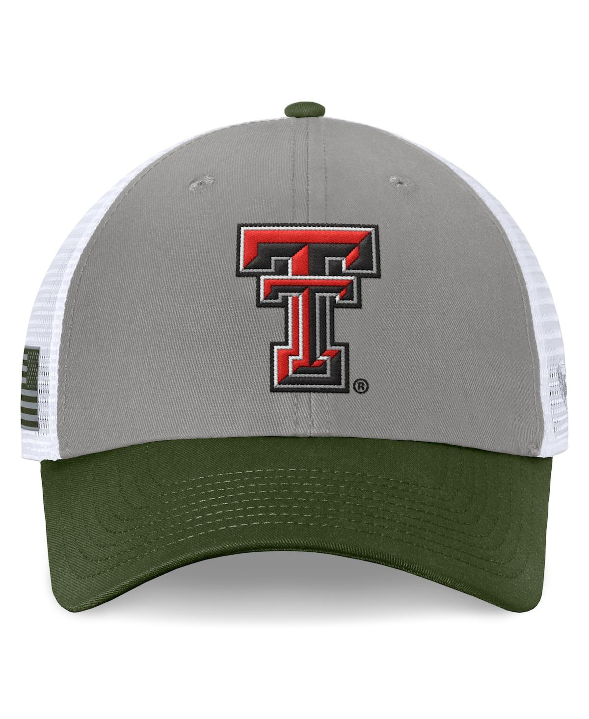 Top Of The World Men's Gray/green Texas Tech Red Raiders Oht Military Appreciation Badge Trucker Adjustable Hat In Green