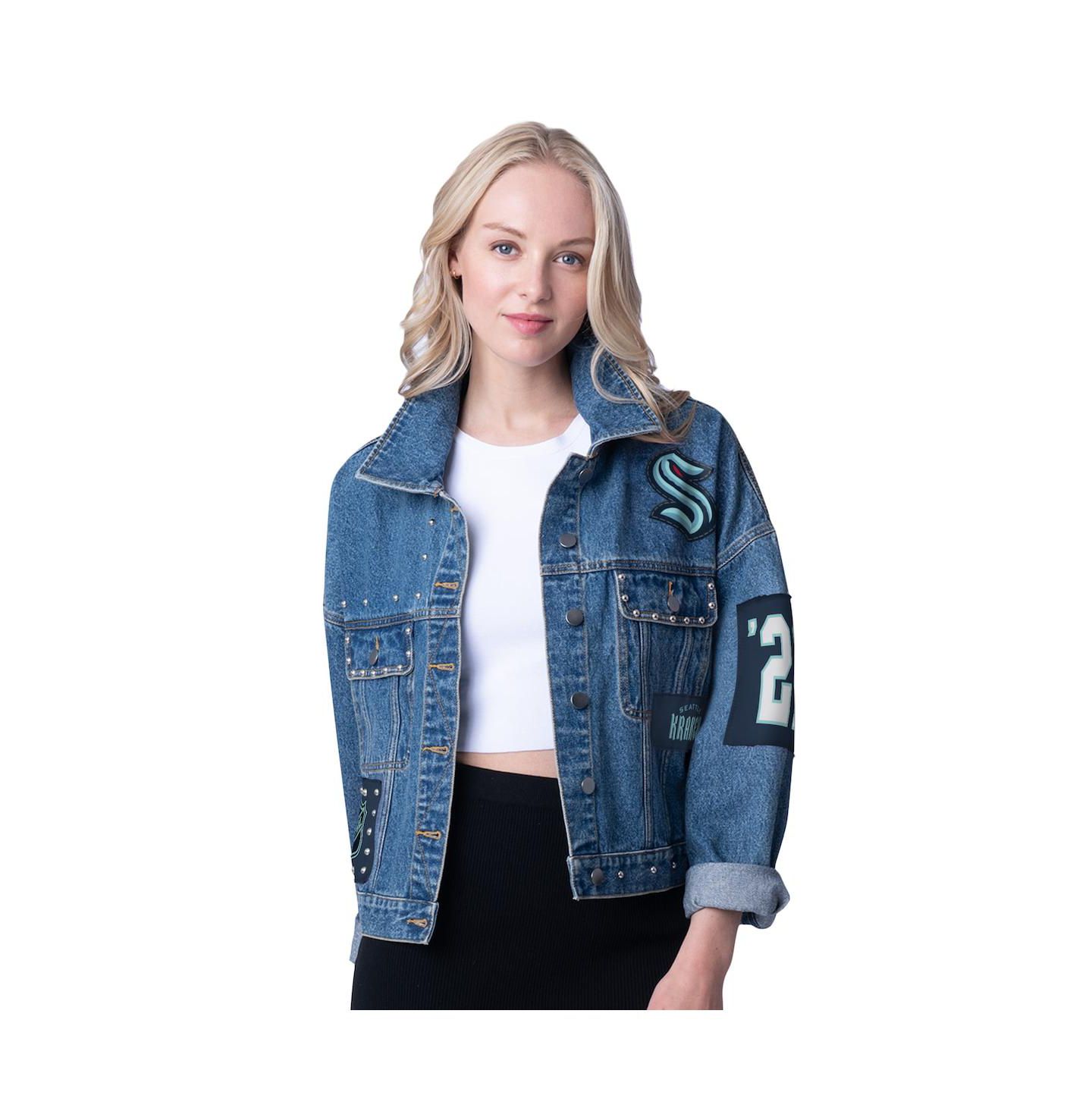 Женская куртка G-III 4Her by Carl Banks Seattle Kraken Game Ball Cropped Button-Up Denim Jacket — фото 1