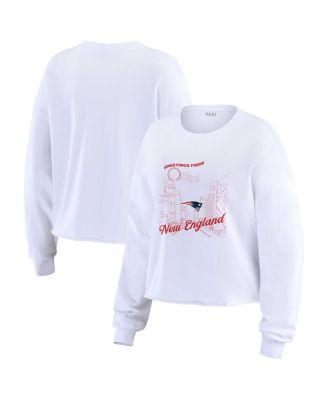 WEAR by Erin Andrews - Women's White New England Patriots Postcard Cropped Long Sleeve Top
