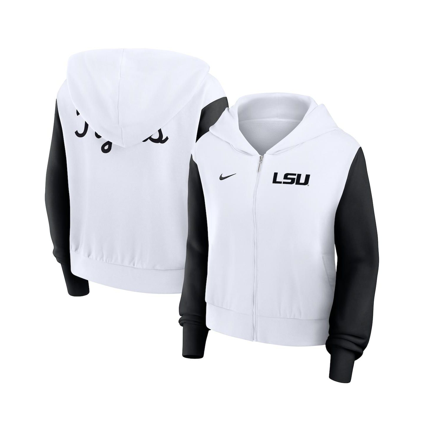 Женское худи Nike White LSU Tigers Cropped Beyond Capability Color Block Script Full-Zip — фото 1