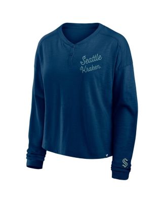 Women's Deep Sea Blue Seattle Kraken Oversized All Out Effort Long Sleeve Henley T-Shirt