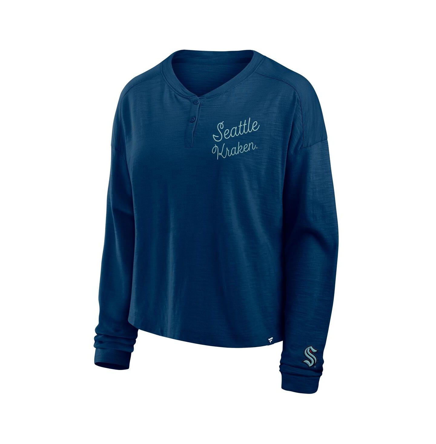 Женская футболка Fanatics Deep Sea Blue Seattle Kraken Oversized All Out Effort Long Sleeve Henley — фото 2