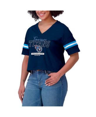 Women's Navy Tennessee Titans Color Block Boxy Modest Crop V-Neck T-Shirt