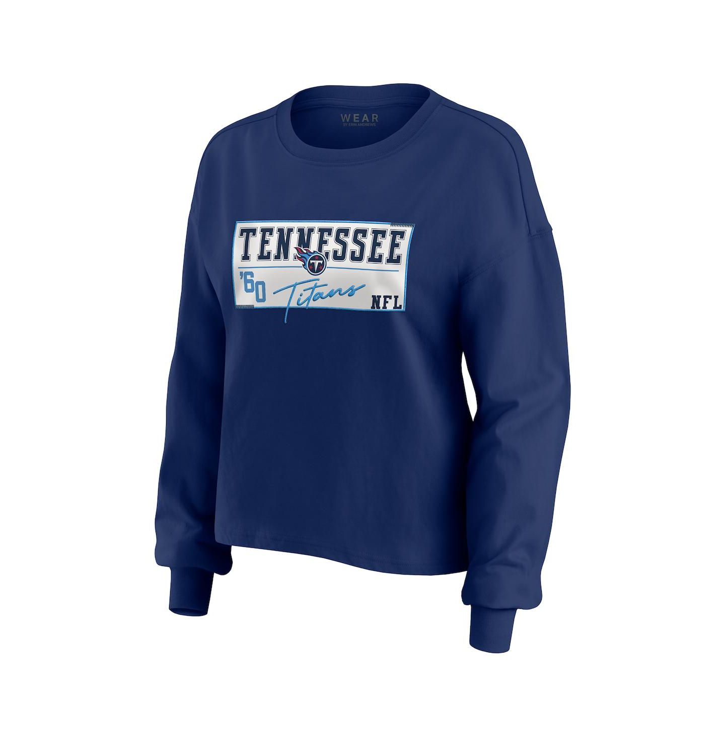 WEAR by Erin Andrews Women's 2-Piece Navy Tennessee Titans Heavy Rugby Jersey Long Sleeve T-Shirt and Shorts Lounge Set — фото 2