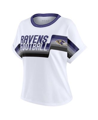 Women's White Baltimore Ravens Cropped Center Stripe Dolman T-Shirt