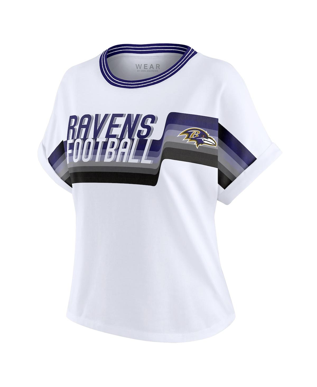 Wear By Erin Andrews Women's White Baltimore Ravens Cropped Center Stripe Dolman T-shirt In White