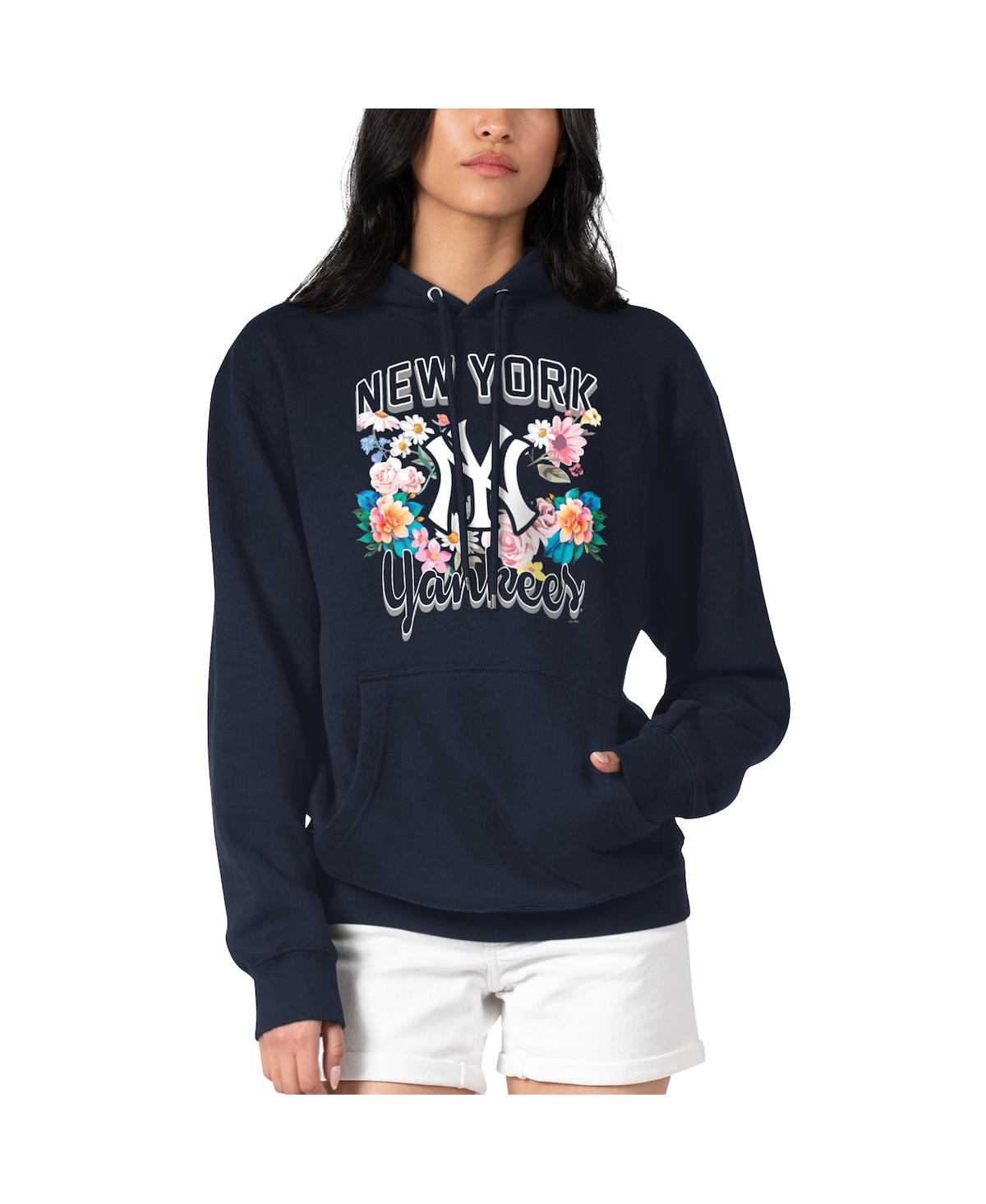 G-iii 4her By Carl Banks Women's Navy New York Yankees Flowers Graphic Pullover Hoodie In Multi