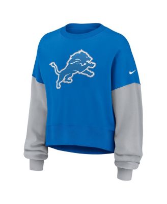 Women's Blue Detroit Lions Oversized Color Block Pullover Sweatshirt