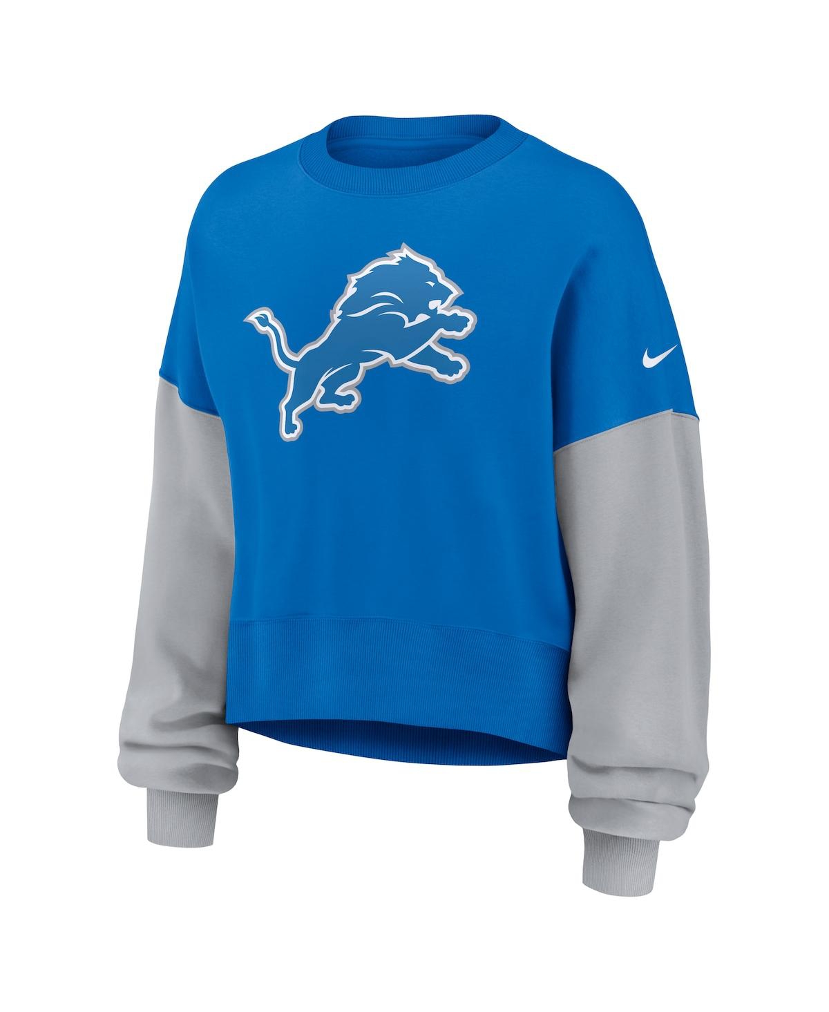 Nike Blue Detroit Lions Oversized Color-block Pullover Sweatshirt In Blue