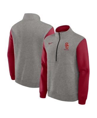 Nike - Men's Heather Gray/Cardinal USC Trojans Club Fleece Half-Zip Pullover
