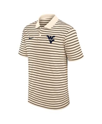 Men's Cream West Virginia Mountaineers Solid Foundation Striped Performance Polo Shirt