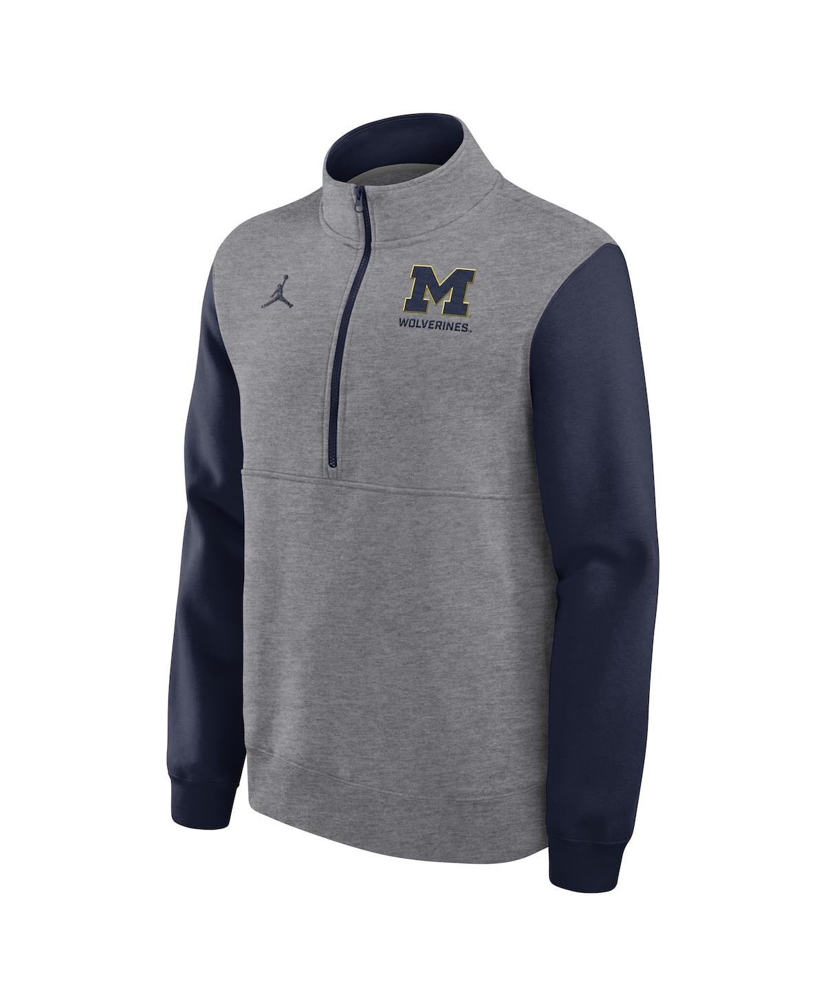 Jordan Men's Heather Gray Michigan Wolverines Club Fleece Half-zip Pullover Sweatshirt In Brown
