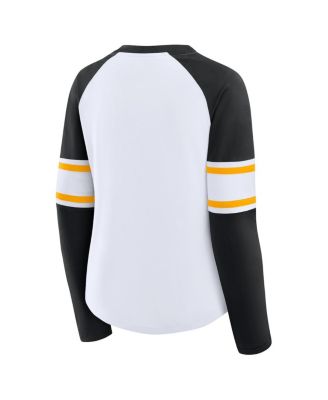 Women's White/Black Pittsburgh Steelers Redzone Blitz Package Raglan Lace-Up V-Neck Long Sleeve T-Shirt