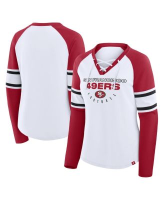 Fanatics - Women's White/Scarlet San Francisco 49ers Redzone Blitz Package Raglan Lace-Up V-Neck Long Sleeve T-shirt