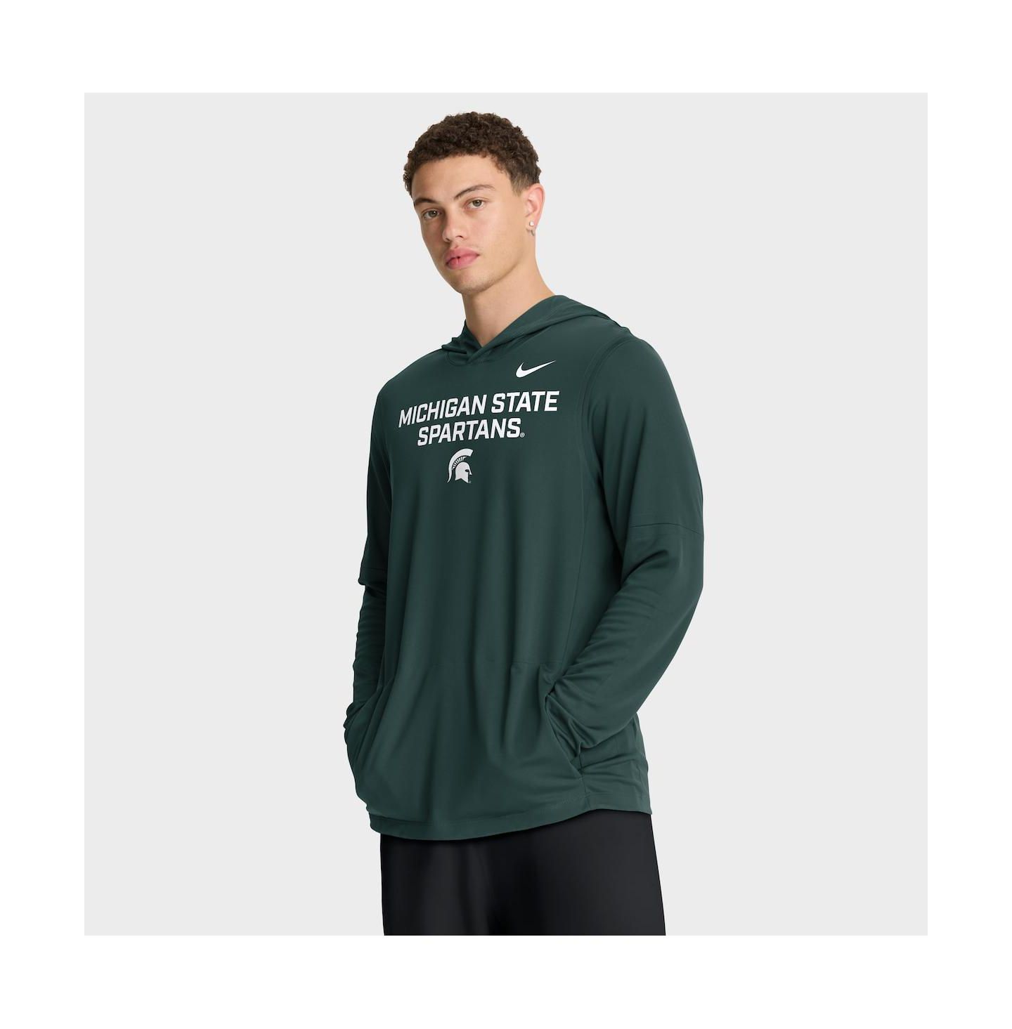 Мужское худи Nike Green Michigan State Spartans 2025 Sideline Performance Long Sleeve T-Shirt — фото 1