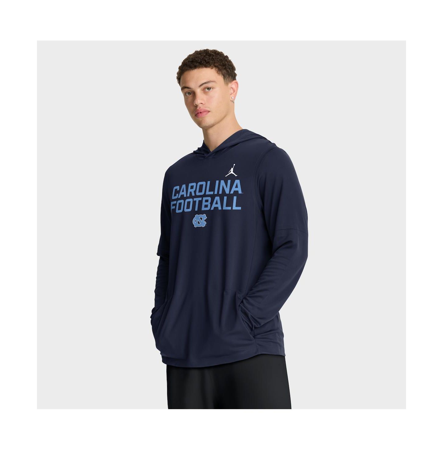 Мужские худи Jordan Navy North Carolina Tar Heels 2025 Sideline Performance Long Sleeve T-Shirt — фото 1