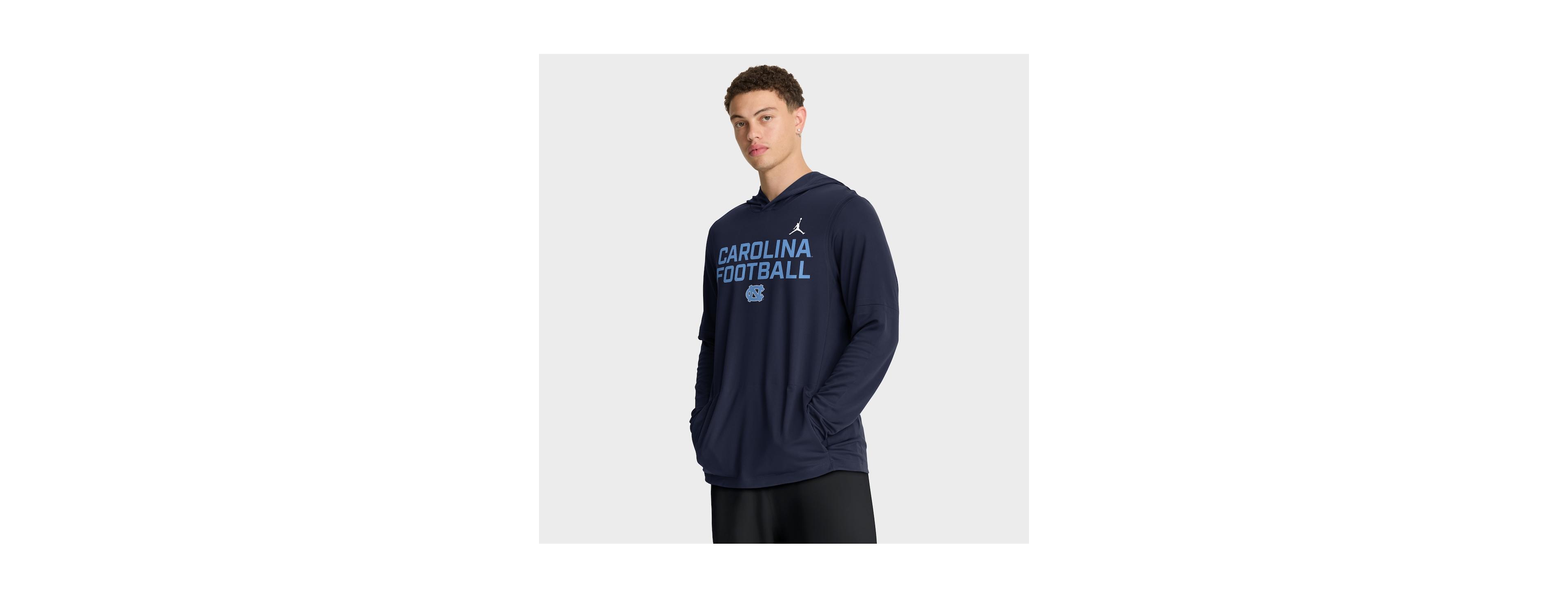 Jordan Men's Navy North Carolina Tar Heels 2025 Sideline Performance Long Sleeve Hoodie T-Shirt