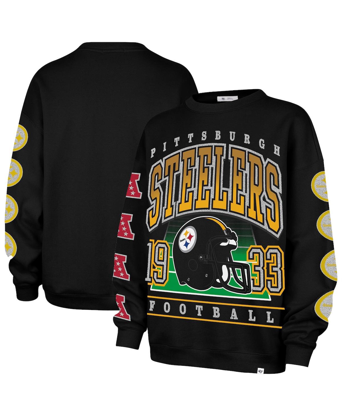 '47 Brand Women's Black Pittsburgh Steelers Go Big Oversized Pullover Sweatshirt