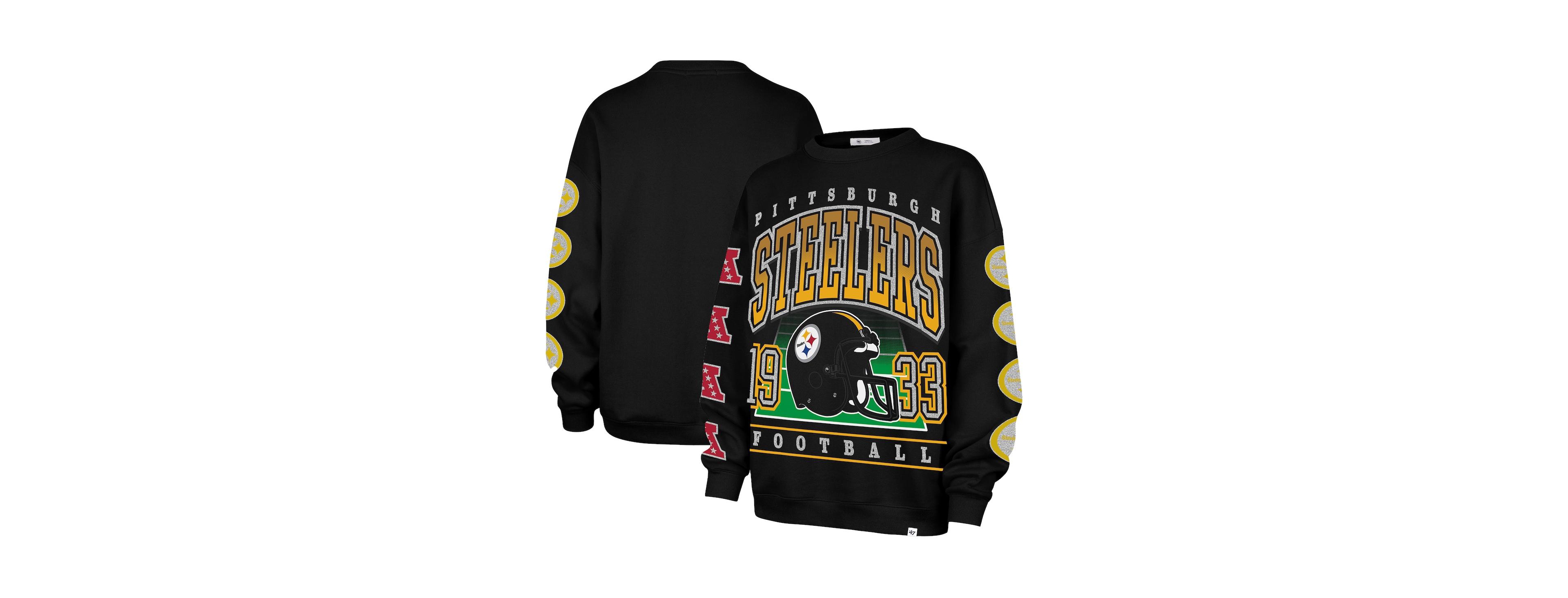 '47 Brand Women's Black Pittsburgh Steelers Go Big Oversized Pullover Sweatshirt