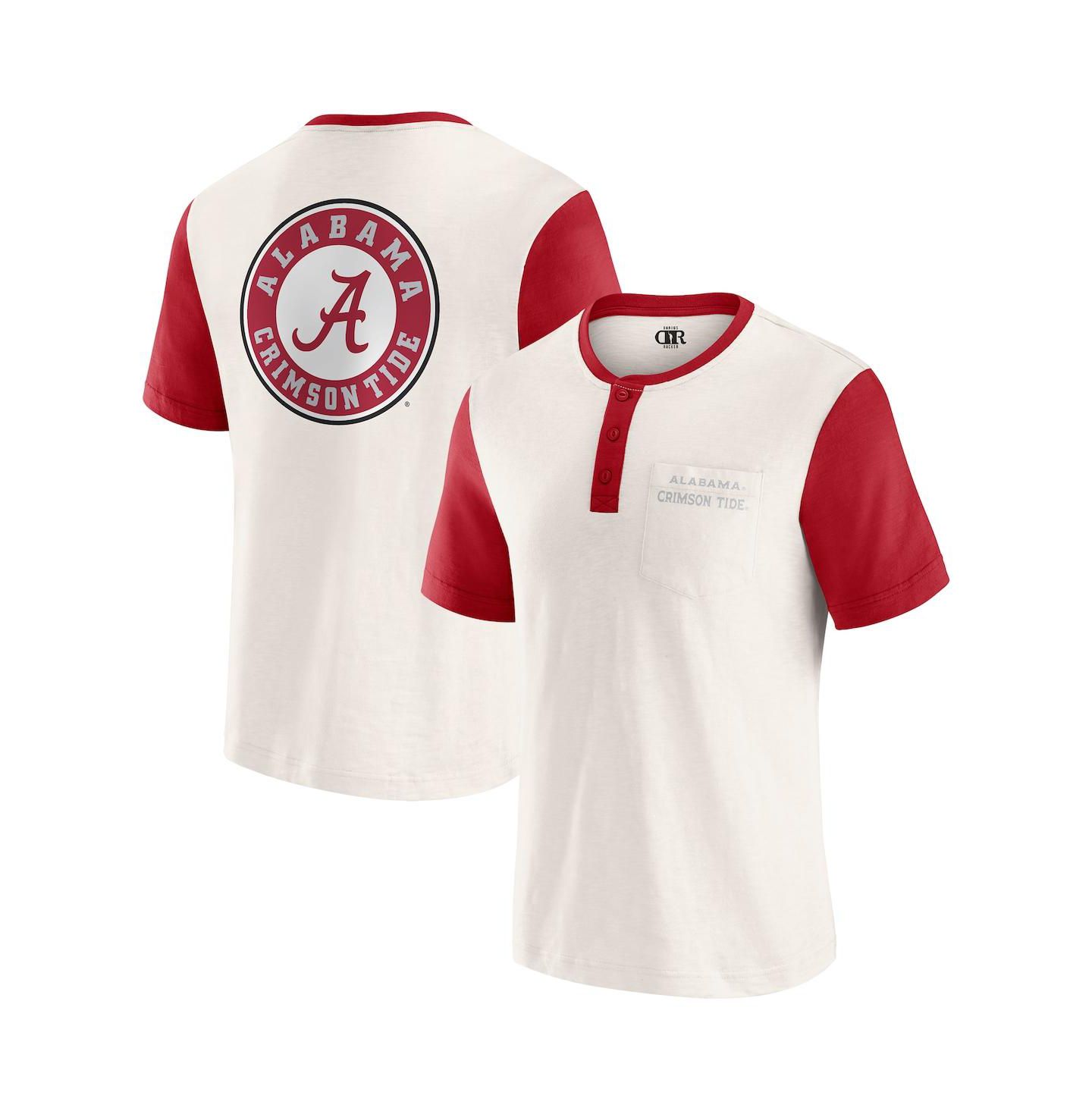Мужская футболка Fanatics Darius Rucker Collection by Cream/Crimson Alabama Crimson Tide Henley Color Block Slub — фото 1