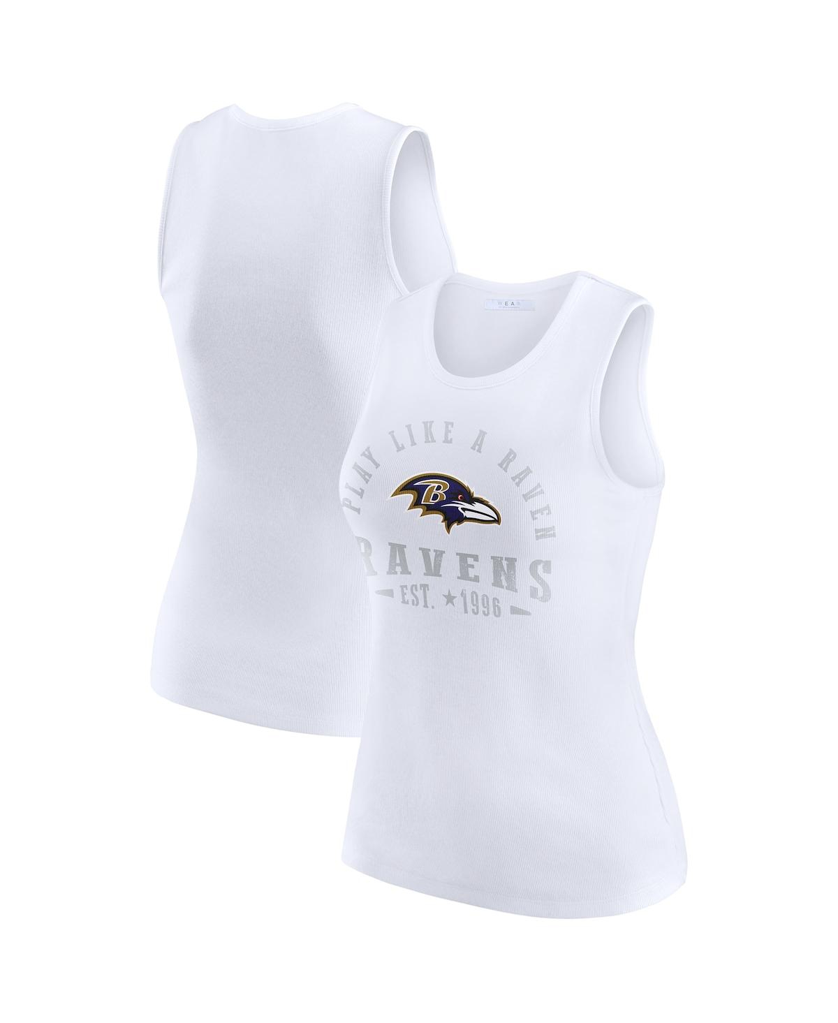 Wear By Erin Andrews Women's White Baltimore Ravens Ribbed Graphic Tank Top In White