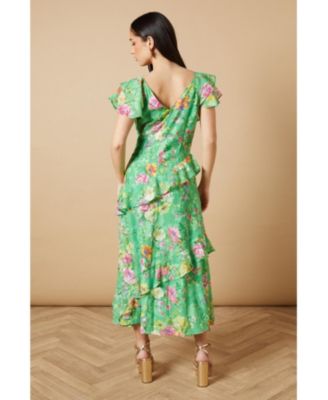 Women's Ruffle Sleeve Jacquard Midi Dress