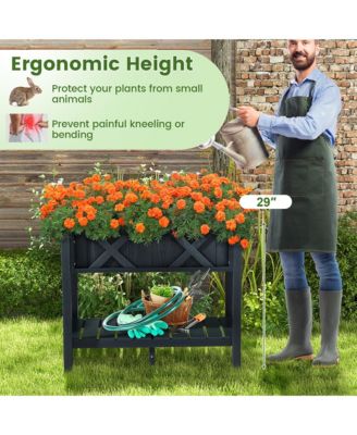 HIPS Raised Garden Bed Poly Wood Elevated Planter Box w/ Legs & Storage Shelf 34'' x 18'' x 29'' (L x W x H)