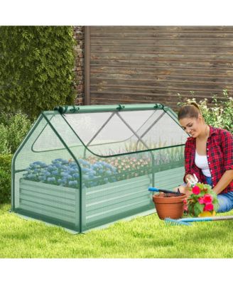 Galvanized Steel Raised Garden Bed Metal Planter Box Kit w/ Mini Greenhouse Cover 71'' x 35.5'' x 36''
