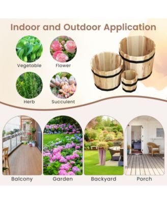 Outdoor Wooden Planter Box Set of 3 w/ Drainage Holes for Flower Herb Shrub