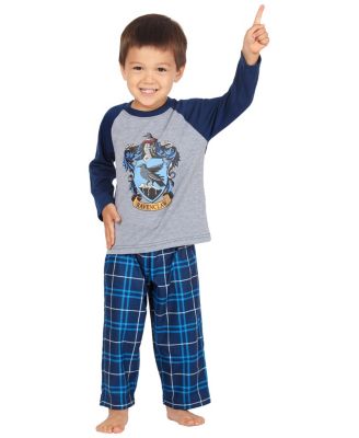 Big Boys Plaid Hogwarts Houses Crest Raglan 2PC Pajama Set - Gryffindor Hufflepuff Slytherin Ravenclaw