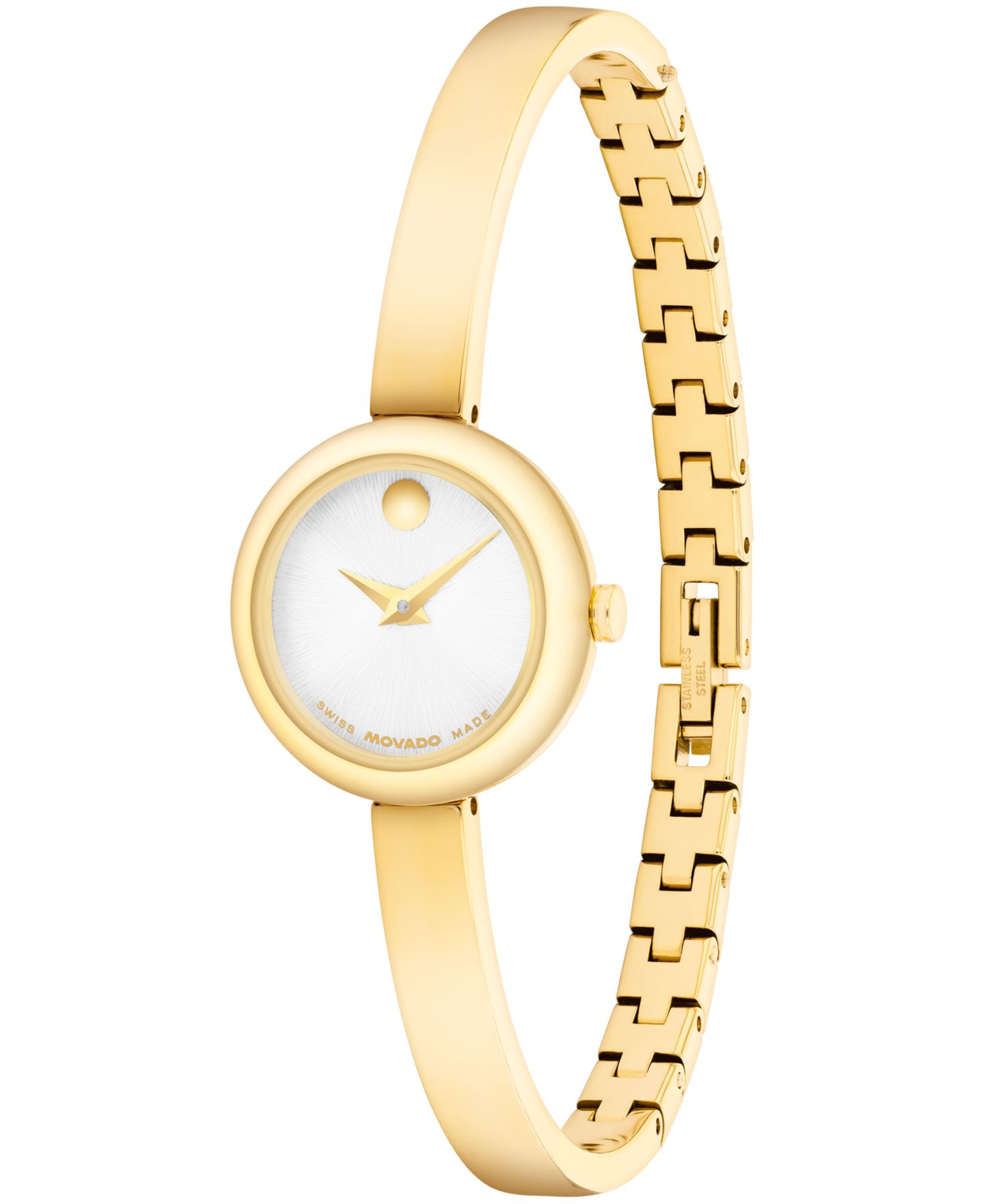 Женские часы Movado Museum Bangle Round Swiss Quartz Light Yellow Steel Watch, 21.50mm — фото 2