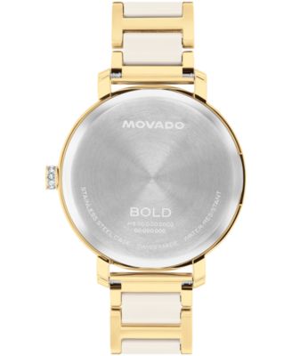 Women's Bold Evolution 2.0 Swiss Quartz Light Gold Steel Taupe Ceramic Watch, 34mm