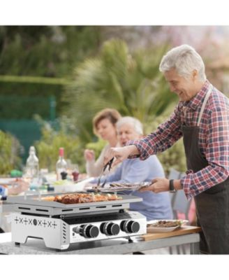 Portable 26 Inch Tabletop Griddle with Grill Grate, Stainless Steel Propane Gas Grill with 3 Burners,24000 BTU, for Outdoor Camping/RV/Picnic/BBQ