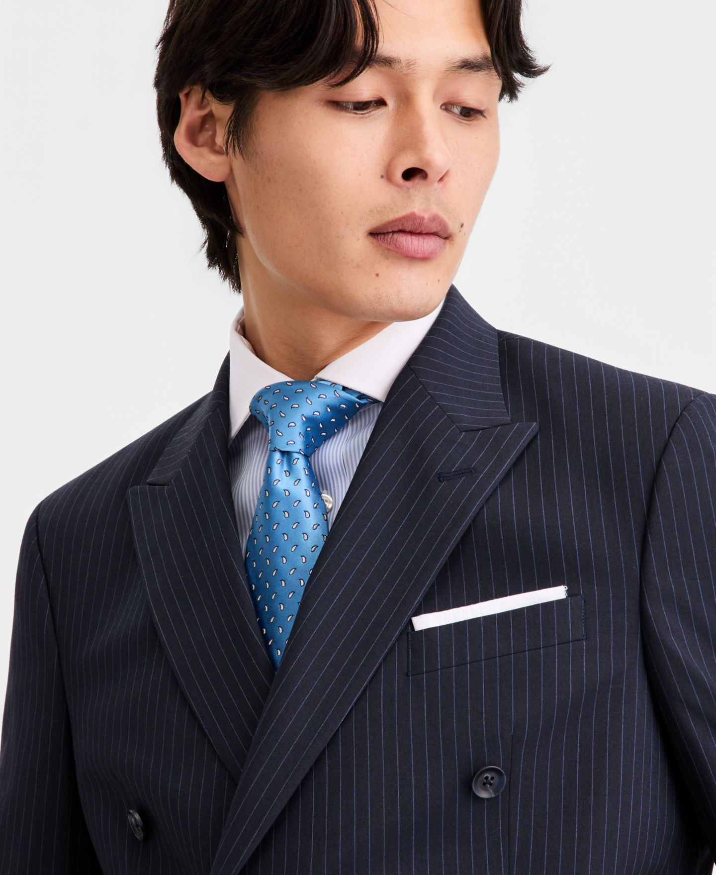 Мужские куртки Kenneth Cole Reaction Slim-Fit Double-Breasted Pinstripe Suit Separates, цвет: Тёмно-синий — фото 3