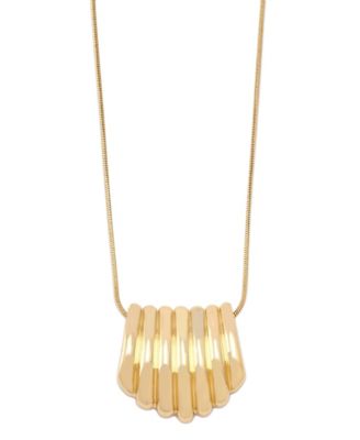Gold Ribbed Tube Pendant Necklace