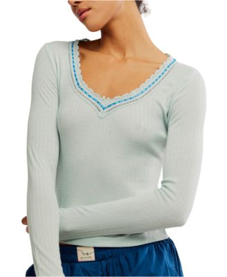 Women's Lace Trim Long Sleeve Top
