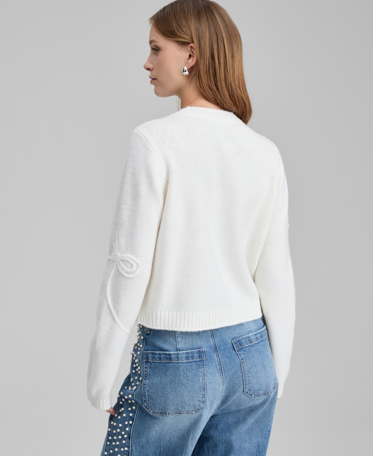 And Now This Women's Bow Embroidered Cropped Cardigan, Macy's Exclusive In White