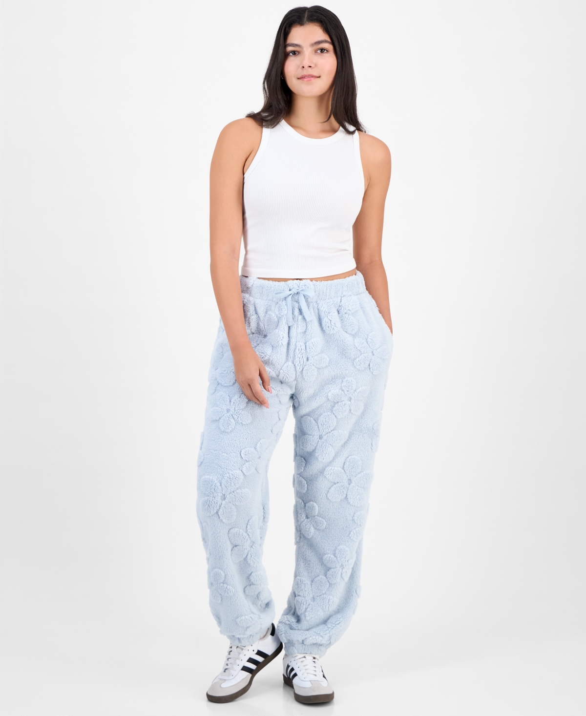 Rebellious One Juniors' Embossed Sherpa Jogger Pants