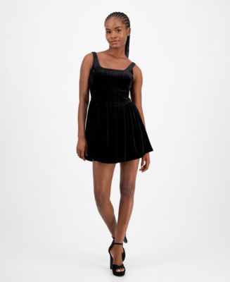 and Now This Women's Velvet Corset Mini Dress - Black - Mini Dresses
