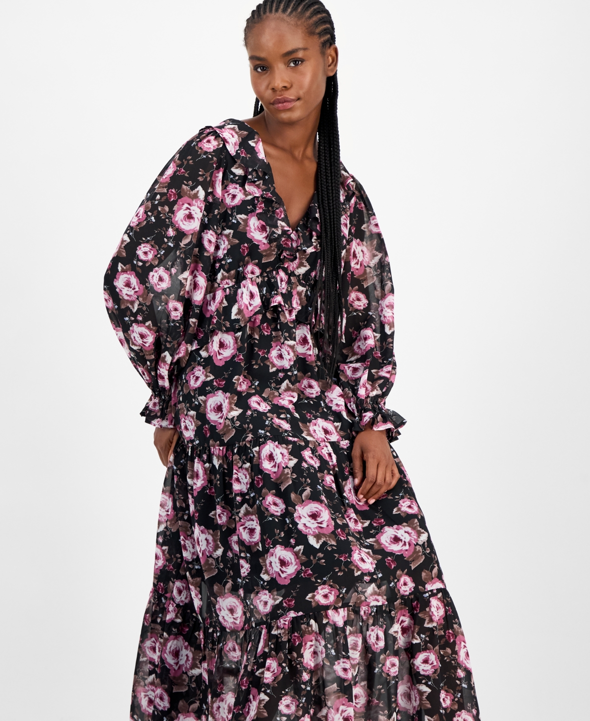 And Now This Women's Printed Long-Sleeve Maxi Dress, Macy's Exclusive