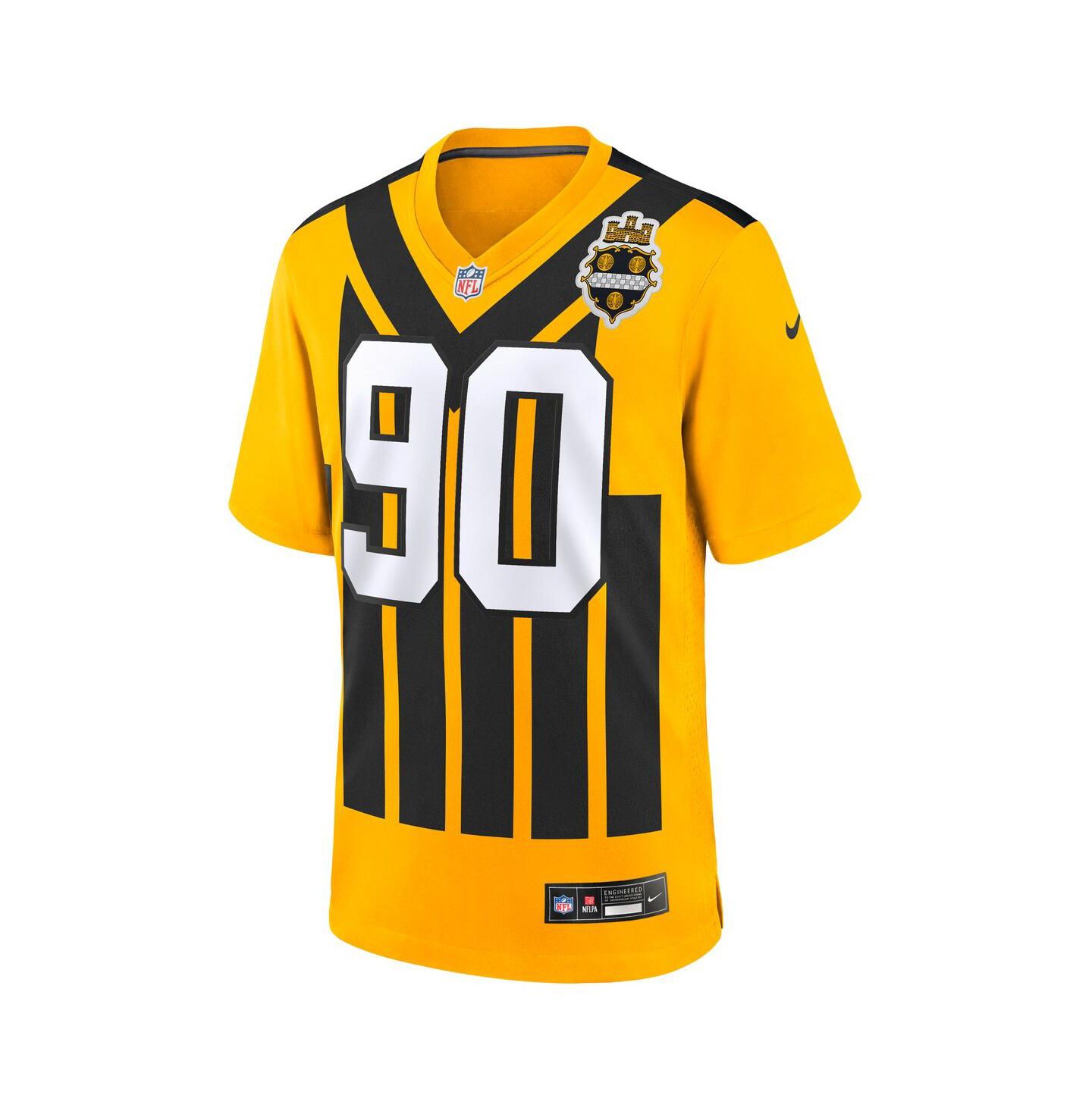 Мужской топ Nike T.J. Watt Gold Pittsburgh Steelers Alternate 1933 Throwback Game Jersey — фото 2