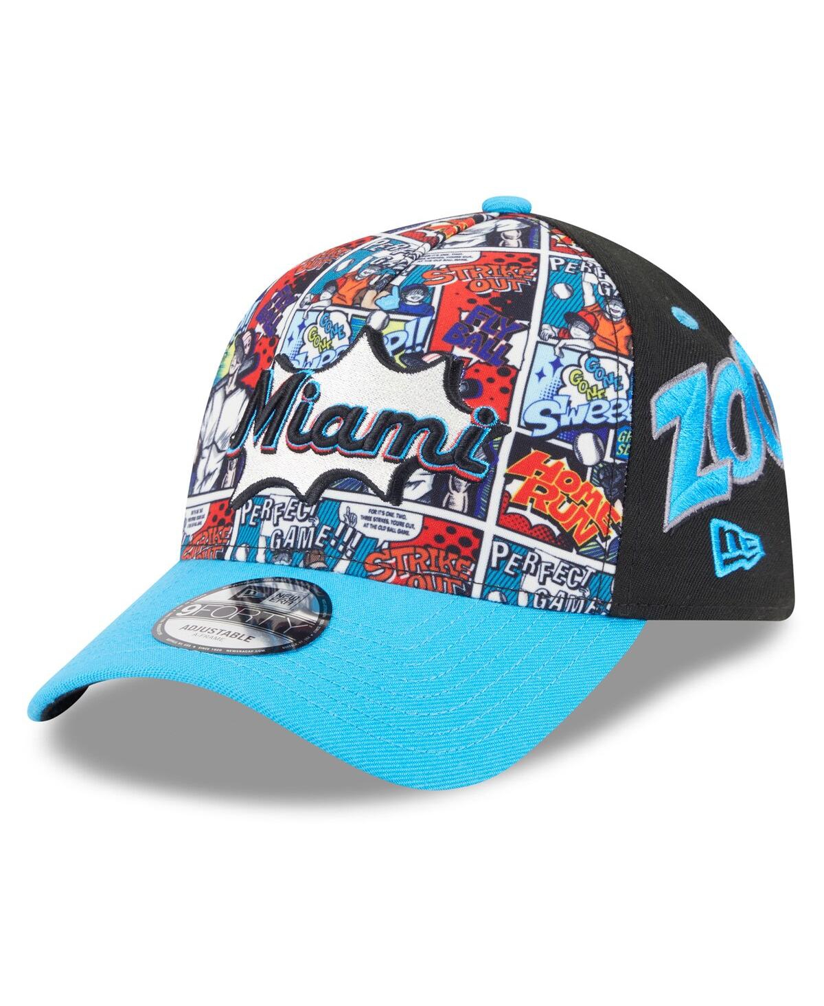 New Era Big Boys And Girls Black/blue Miami Marlins 2025 Mlb Diamond Hero Edition A-frame 9forty Adjustable  In Multi