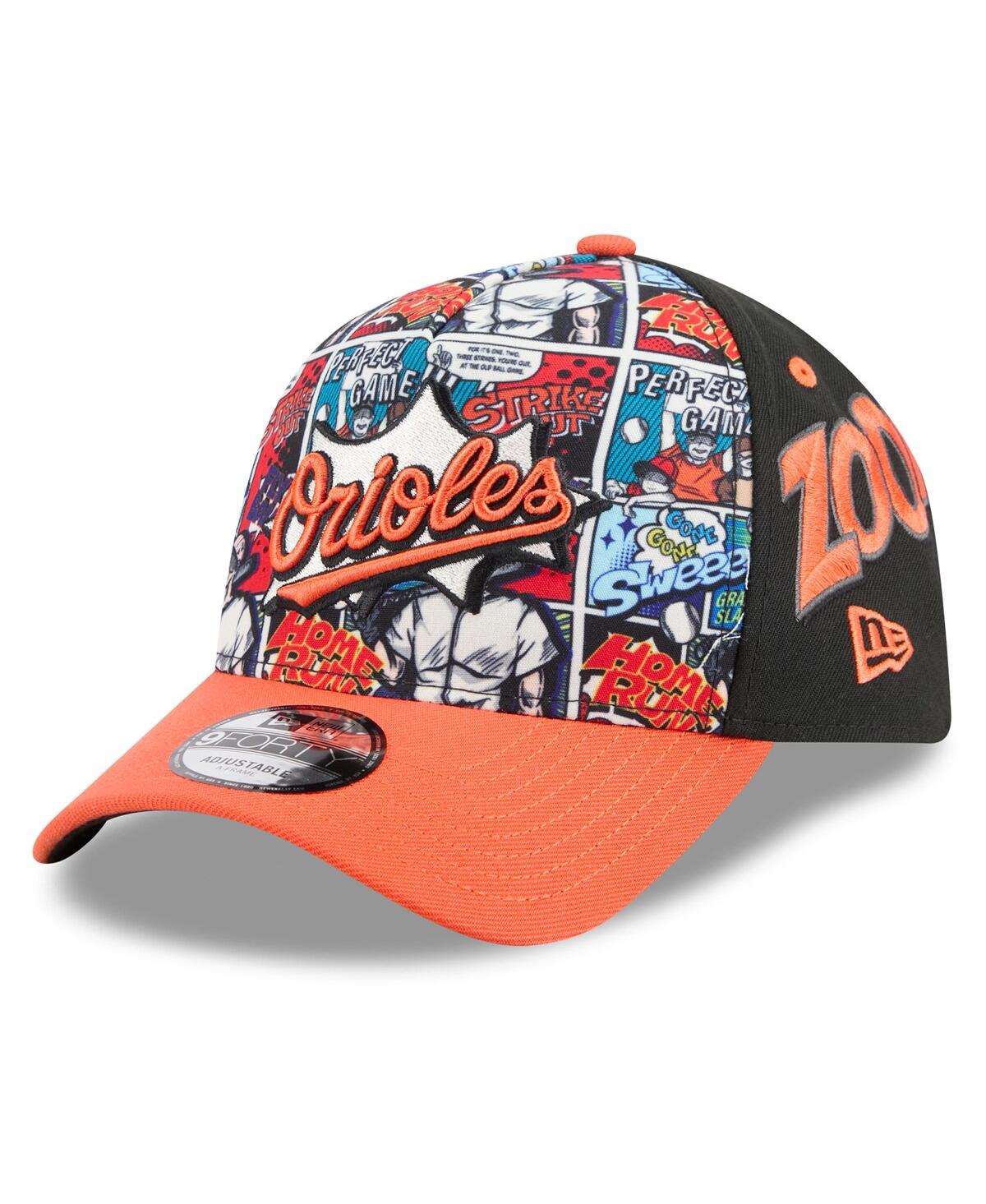 New Era Big Boys And Girls Black/orange Baltimore Orioles 2025 Mlb Diamond Hero Edition A-frame 9forty Adjus In Orange
