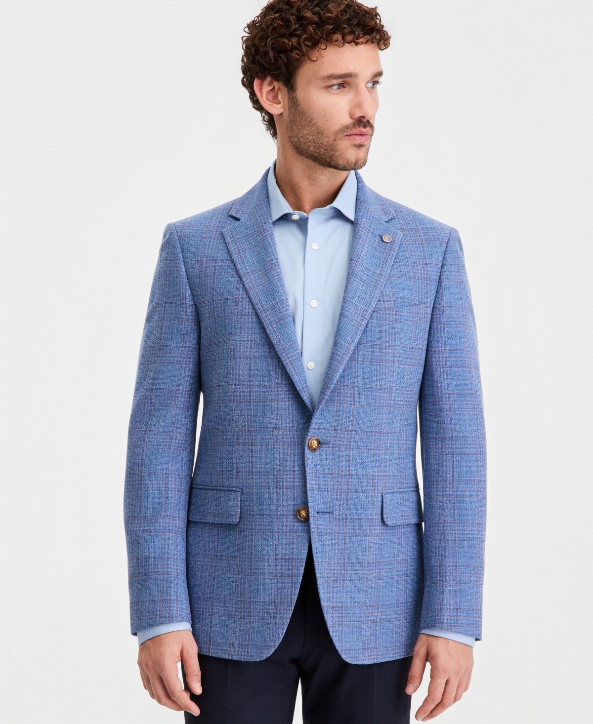 Мужские пиджаки Ted by Ted Baker Men's Blue Plaid Modern-Fit Blazer — фото 1