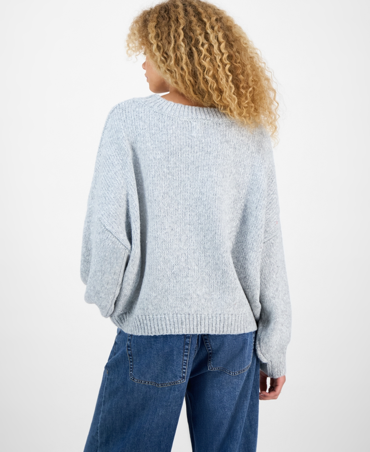 Hippie Rose Juniors' Slouchy Balloon-sleeve Crewneck Sweater In Gray