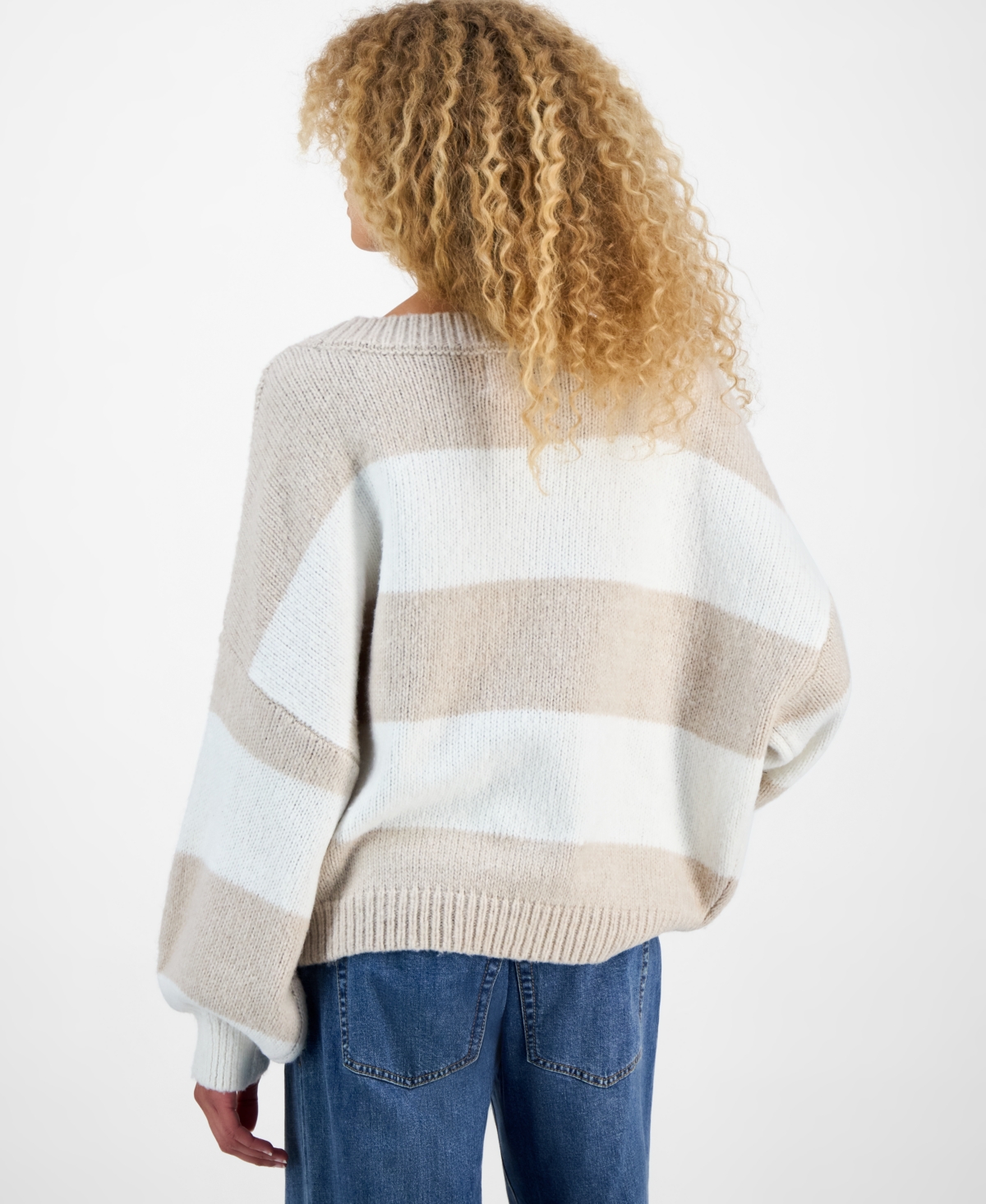 Hippie Rose Juniors' Slouchy Balloon-sleeve Crewneck Sweater In Multi