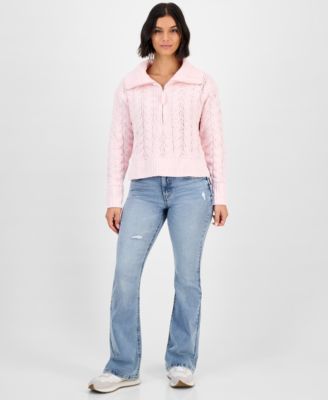 Juniors' Chenille Cable-Knit Half-Zip Sweater