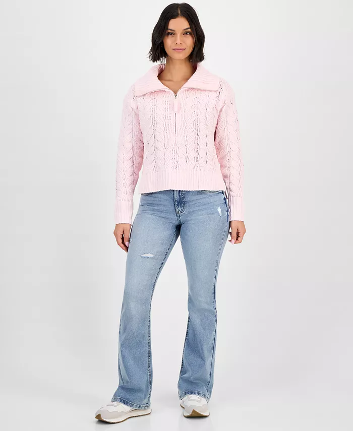 Juniors' Chenille Cable-Knit Half-Zip Sweater - thumbnail 4
